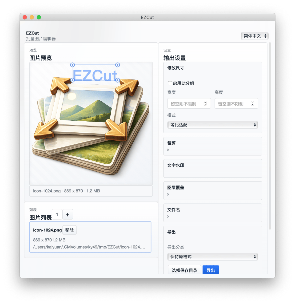 EZCut application interface